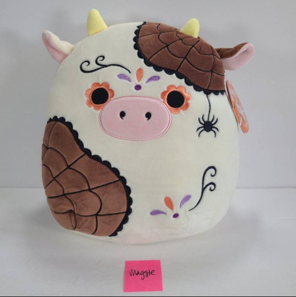 Squishmallow 12" Ronnie The Cow Day Of The Dead Sugar Skull White Brown Plush